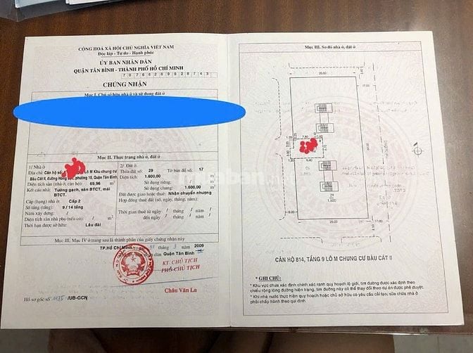Bán chung cư bàu cát II Lô M lầu 9