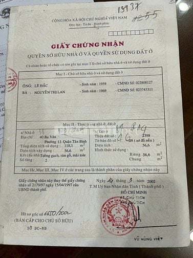 CHính CHủ Cần Bán 4 Căn Nhà Khu Bàu Cát- Tân Bình- TPHCM