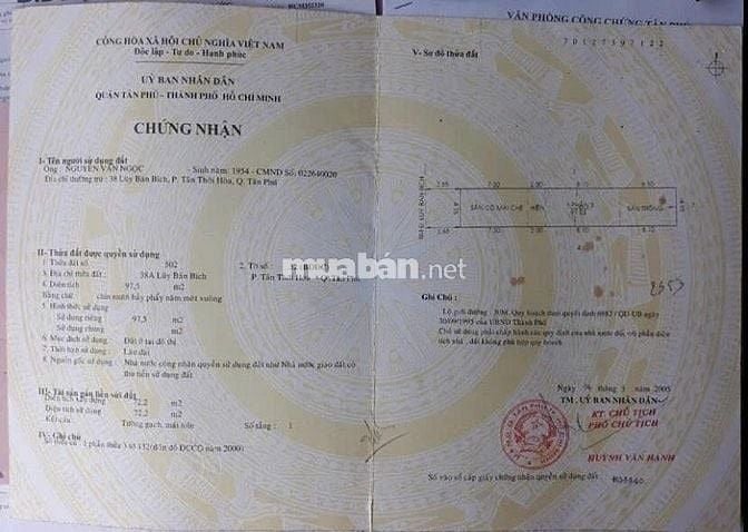 🌷 🌷 🌷 BÁN NHÀ MẶT TIỀN : 38B1 LŨY BÁN BÍCH - P. TÂN THỚI HÒA - Q.TP