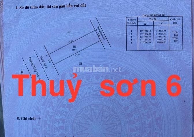 2 lô đường Thủy Sơn  6,giá 13,5 tỷ, Khuê Mỹ, NHSơn, Đ Nẵng, 225m2