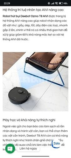  Robot hút bụi lau nhà Ecovacs Deebot Ozmo T8 AIVI Hàng chính hãng