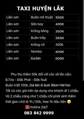 taxi huyện lắk-0838429999- phục vụ 24/24