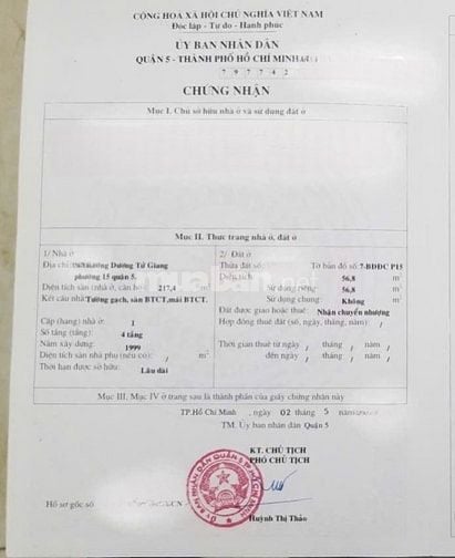 🌷 🌷 🌷 BÁN NHÀ MẶT TIỀN : 112 DƯƠNG TỬ GIANG - P. 15 - Q. 5 - TPHCM 