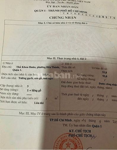 Bán nhà mặt tiền Phường Bến Thành, Q1, 93,8m², vị trí vàng hiếm có