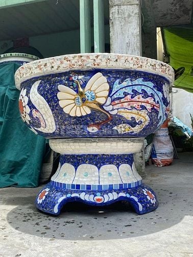 Chậu đắp tay cẩn miểng chén dĩa, thủ công mỹ nghệ Thủ Đức - Tphcm