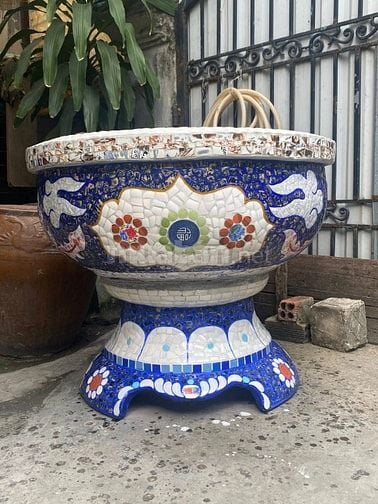 Chậu đắp tay cẩn miểng chén dĩa, thủ công mỹ nghệ Thủ Đức - Tphcm