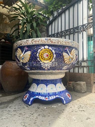 Chậu đắp tay cẩn miểng chén dĩa, thủ công mỹ nghệ Thủ Đức - Tphcm