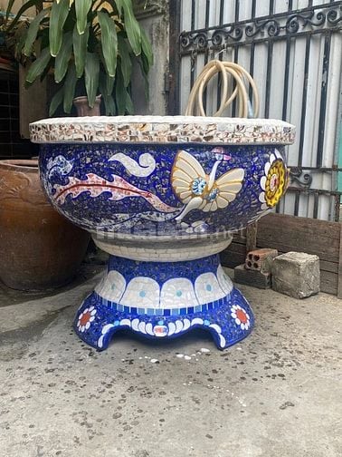 Chậu đắp tay cẩn miểng chén dĩa, thủ công mỹ nghệ Thủ Đức - Tphcm
