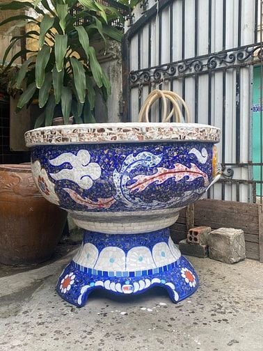Chậu đắp tay cẩn miểng chén dĩa, thủ công mỹ nghệ Thủ Đức - Tphcm