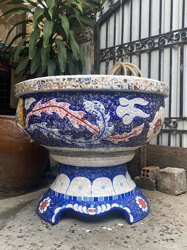 Chậu đắp tay cẩn miểng chén dĩa, thủ công mỹ nghệ Thủ Đức - Tphcm