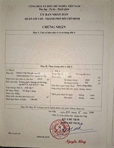 🌷 🌷 🌷 BÁN NHÀ MẶT TIỀN : 493 LÊ VĂN THỌ - P. 9 - Q. GÒ VẤP - TPHCM 
