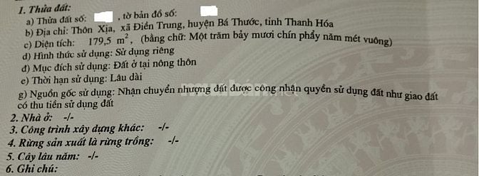 Đất thổ cư đã có sổ đỏ, mặt tiền quốc lộ 217 Huyện Bá Thước-Thanh Hóa