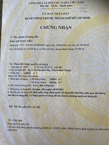 Bán đất cách chợ đầu mối Bình Điền 3km. Ấp 3, Tân Quý Tây, Bình Chánh