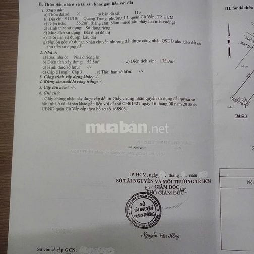 Bán nhà phố 911/10/..đường quang trung, f.14, quận gò vấp, tp.hcm.