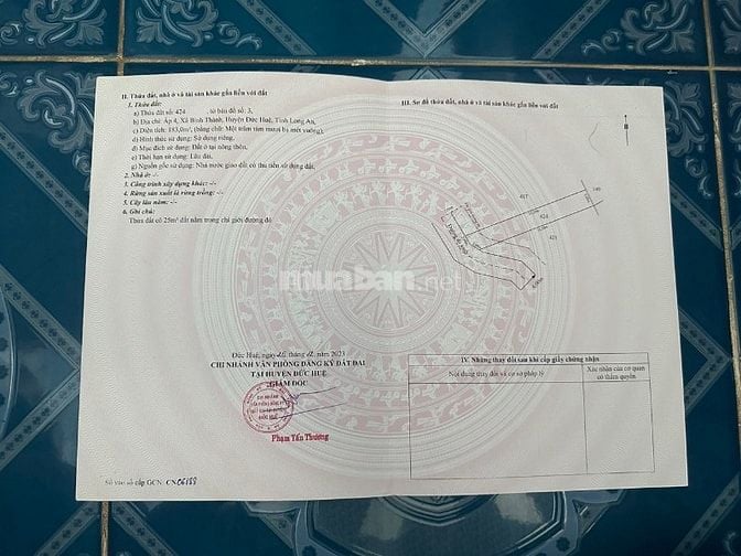 1 Xẹt Nhựa 839 Chỉ 250tr Sang Tên Ngay 5x36 Full Thổ Cư tại Đức Huệ, 