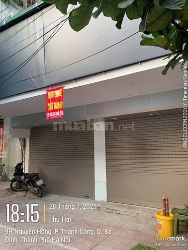 Cho thuê cửa hàng mặt phố Nguyên Hồng 