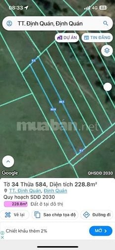 Nhượng QSD Đát ngay thị trấn Định Quán 230m2 giá 2,4tỷ