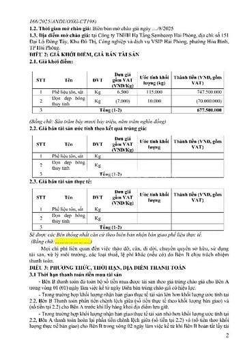 THÔNG BÁO MỜI CHÀO GIÁ CẠNH TRANH THANH LÝ PHẾ LIỆU
