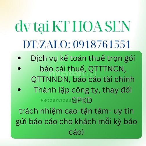 DỊCH VỤ KẾ TOÁN THUẾ TRỌN GÓI - THÀNH LẬP CÔNG TY
