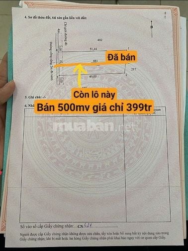 Bán 500m2 đất vườn (ngang 9m dài 49m) đường đá xanh 399 triệu