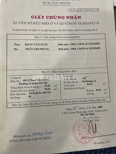 Bán đất 4,5 x 24m nở hậu hẻm 380/ Nguyễn Văn Khối