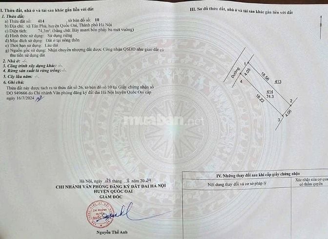 Đất xã Tân Phú huyện quốc oai 55m 