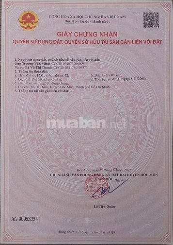 Anh em hỗ trợ bán lô đất thuộc xã Bà Điểm Hóc Môn, 23tỷ6, HH 400tr