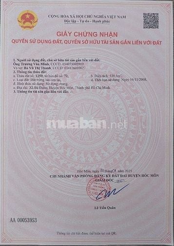 Anh em hỗ trợ bán lô đất thuộc xã Bà Điểm Hóc Môn, 23tỷ6, HH 400tr