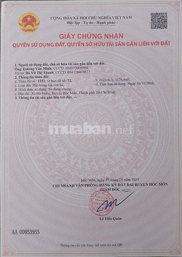 Anh em hỗ trợ bán lô đất thuộc xã Bà Điểm Hóc Môn, 23tỷ6, HH 400tr