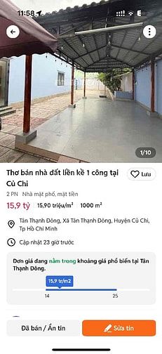 Bán nhà Củ Chi 1 công đất đất liền kề
