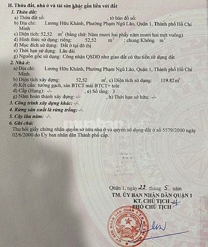 Bán nhà Quận 1 đường Lương Hữu Khánh, 53m2, 2 tầng, vị trí VIP, 22 tỷ