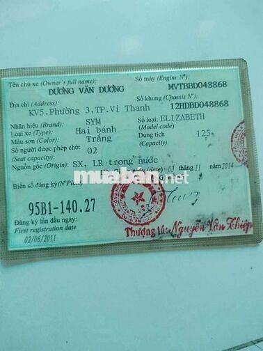 Cần bán chiếc Elizabeth giấy tờ đầy đủ