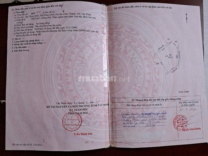Bán gấp lô đất thuộc Ấp Chòm Dừa, Xã Đồng Khởi, Châu Thành, Tây Ninh