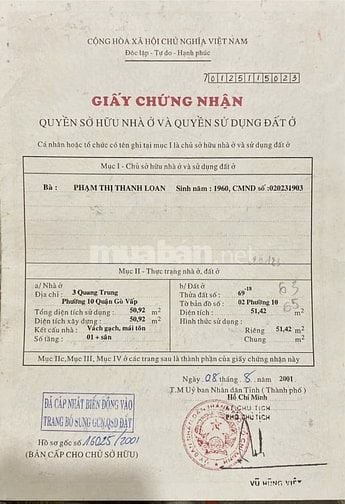 Bán nhà hẻm xe hơi rẻ (4x14) 383/3/30 Quang Trung p10 Gò Vấp (Vimcom 