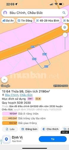 Cần bán lô đất mặt tiền đường Bàu chinh -láng lớn