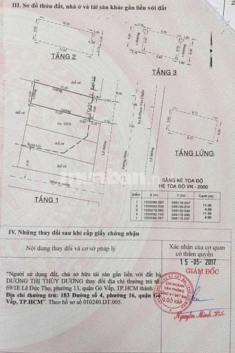 Bán nhà mặt tiền đẹp 3 lầu (4x13) 183 Đường số 4 p16 Gò Vấp