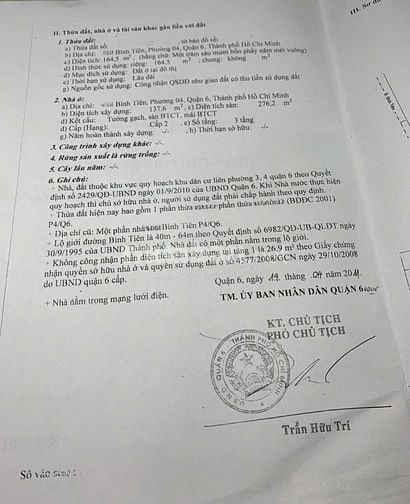 BÁN NHÀ MẶT TIỀN : 304 BÌNH TIÊN - P. 4 - Q. 6 - TPHCM