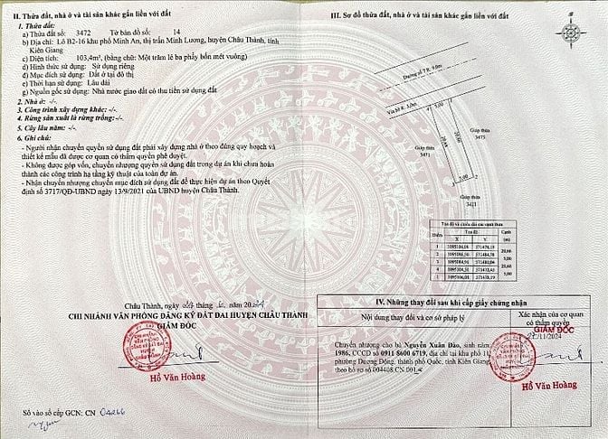 Nền đất ở 103,4 m2 KĐT Mới & Chợ Minh Lương – Châu Thành - An Giang