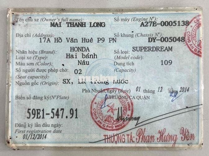 Cầm Đồ Th Lý Supre Dream110, Đk 2014, Bstp, Zin Êm