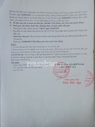 CÔNG TY ĐẤU GIÁ HỢP DANH SỐ 1 QUỐC GIA THÔNG BÁO BÁN ĐẤU GIÁ TÀI SẢN