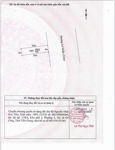 MT LÊ DUẨN – TRUNG TÂM THỊ XÃ KIẾN TƯỜNG - LA . DT 100m2 Giá 1.550TL