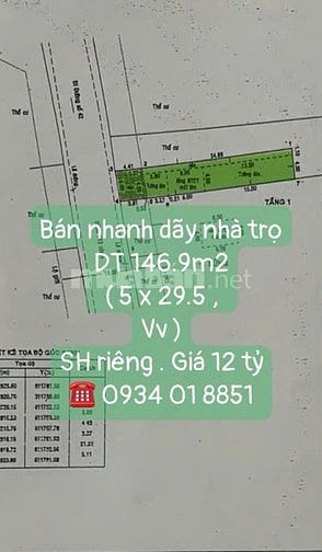 Bán nhanh dãy nhà trọ 7 phòng  , DT 146.9m2 ( 5 x 29.4m ) 