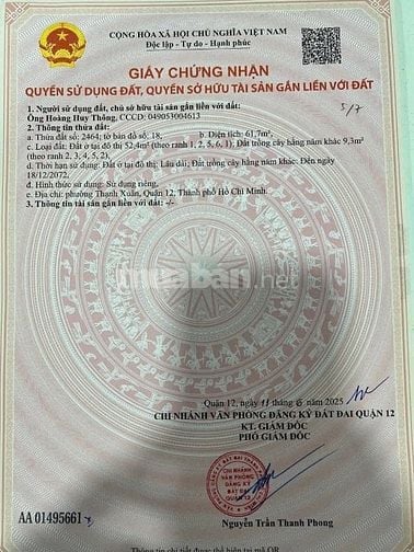 ĐẤT THỔ CƯ ĐƯỜNG THẠNH XUÂN 38, QUẬN 12