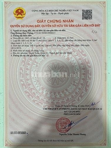ĐẤT THỔ CƯ ĐƯỜNG THẠNH XUÂN 38, QUẬN 12