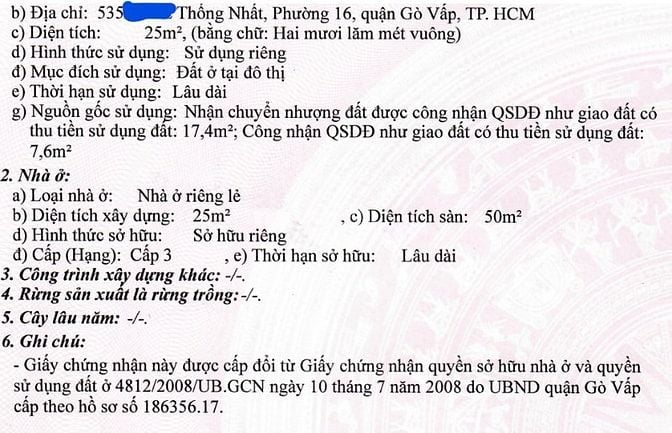 Bán nhà riêng tại Thống Nhất, 3.85 tỷ, 30m2, 3PN, 2WC, Gò Vấp, HCM
