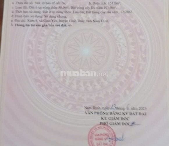 Bán đất xã Giao Yến, gần Pro Sport