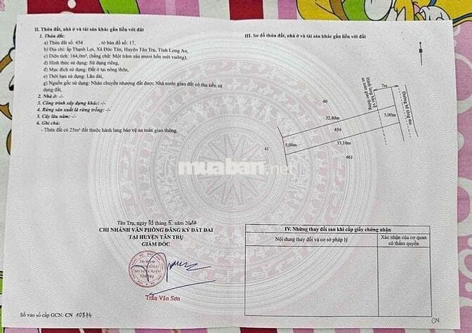 Cần bán 164m2 đất thổ cư tại Xã Vàm Cỏ - Tây Ninh ( Đức Tân- Tân Trụ )
