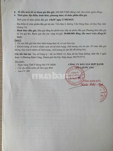 CÔNG TY ĐẤU GIÁ HỢP DANH SỐ 1 QUÔC GIA THÔNG BÁO BÁN ĐẤU GIÁ TÀI SẢN 