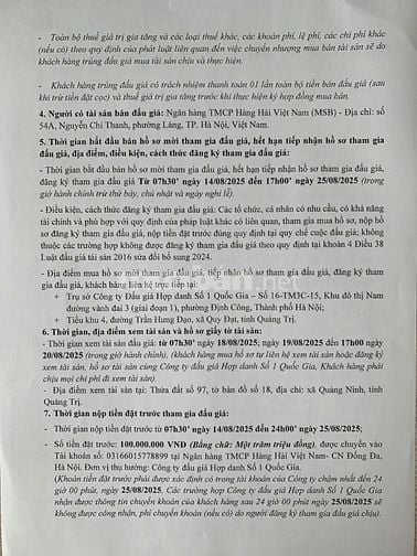CÔNG TY ĐẤU GIÁ HỢP DANH SỐ 1 QUÔC GIA THÔNG BÁO BÁN ĐẤU GIÁ TÀI SẢN 