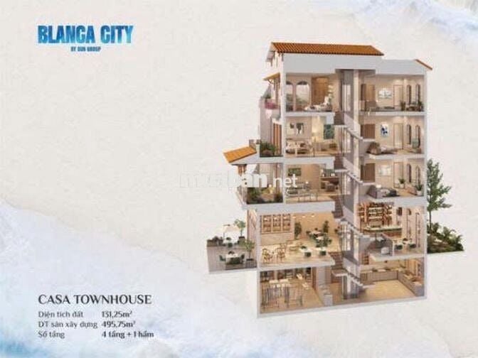 Nhà mặt phố Blanca City MT 7.5m, 4 tầng 1 hầm, sổ đỏ lâu dài, 6 PN